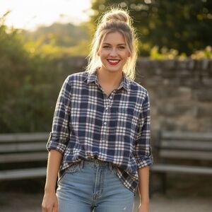 J. Crew Homespun Navy Plaid Boy Fit Popover Shirt